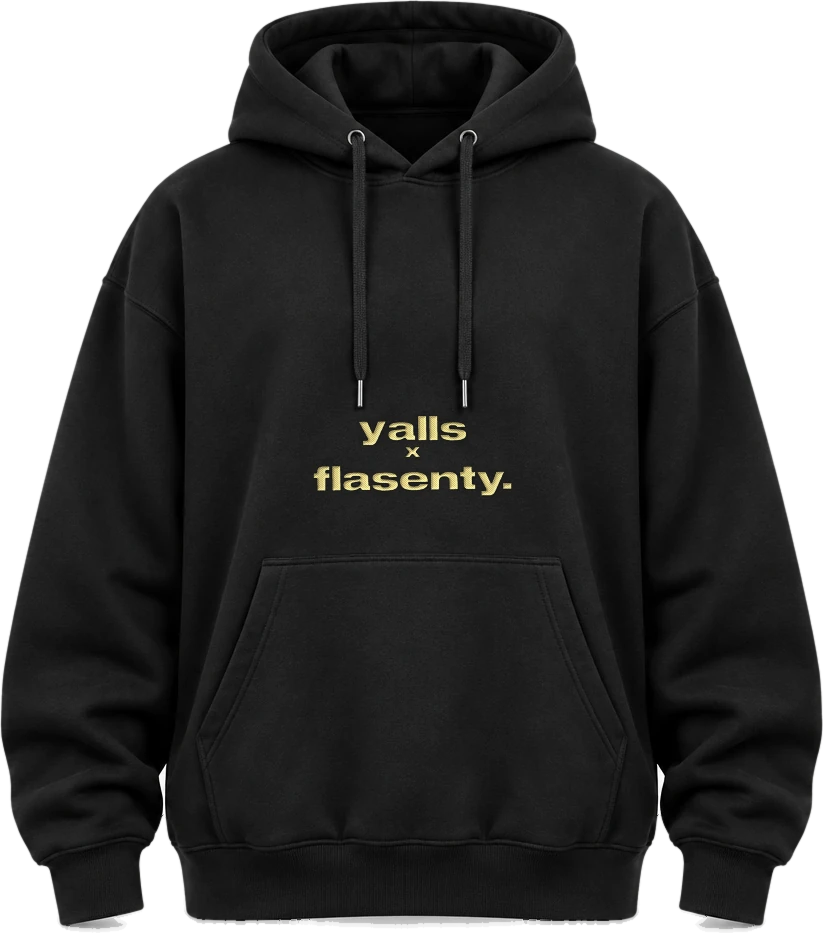 Чёрное худи с вышивкой Yalls × flasenty на груди